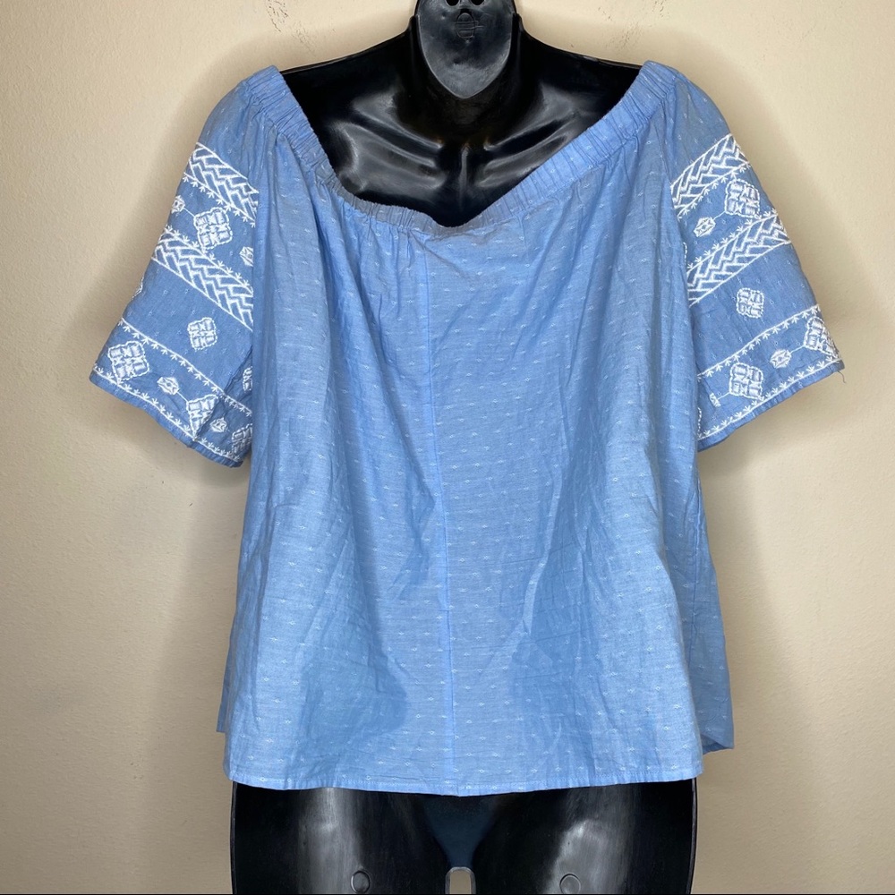 Old Navy Light Blue Off Shoulder Embroidered Top - Picture 6 of 8
